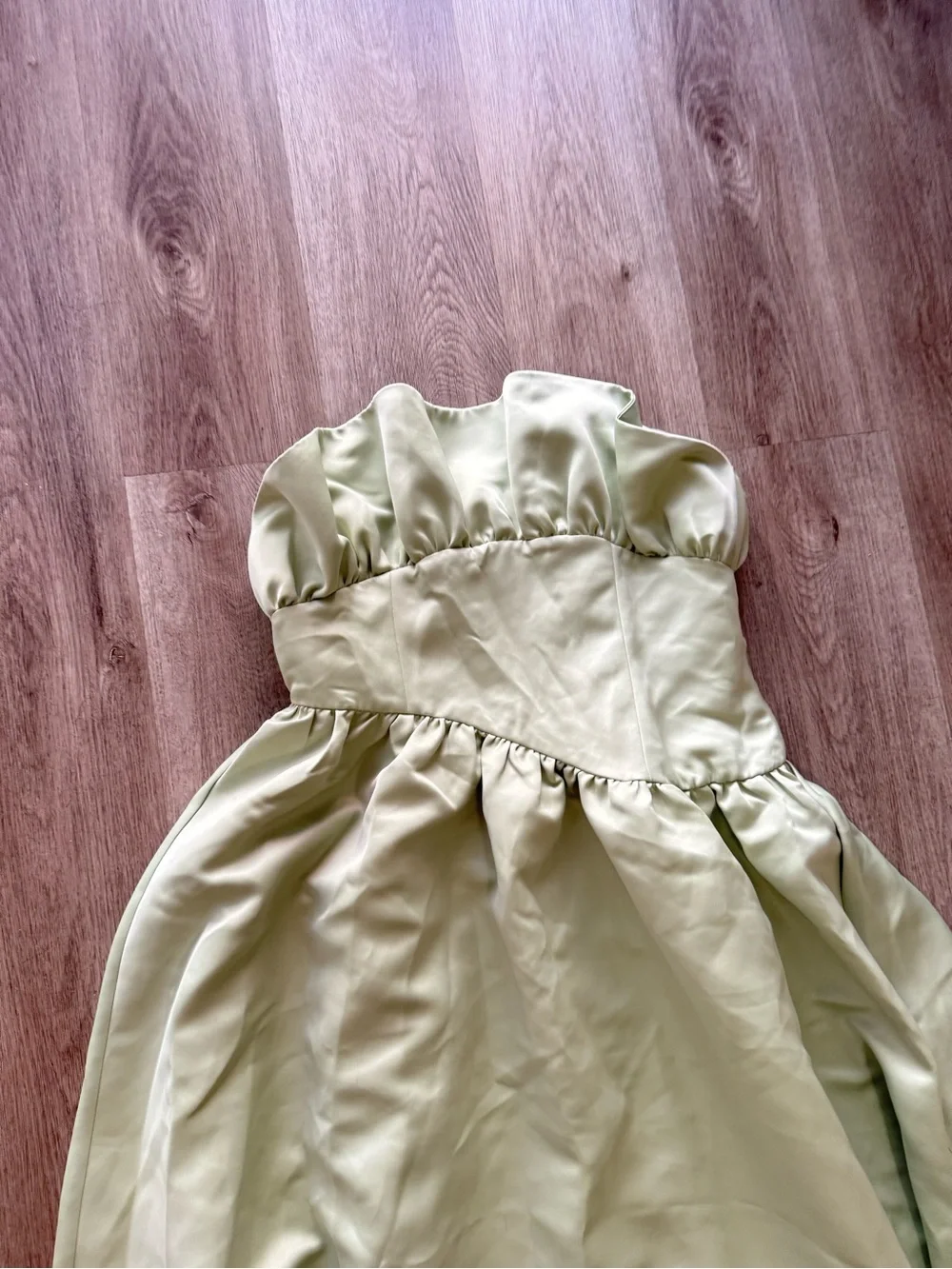 elliatt laurel green satin ruffle bust boned strapless maxi gown dress XL NEW - Picture 10 of 15